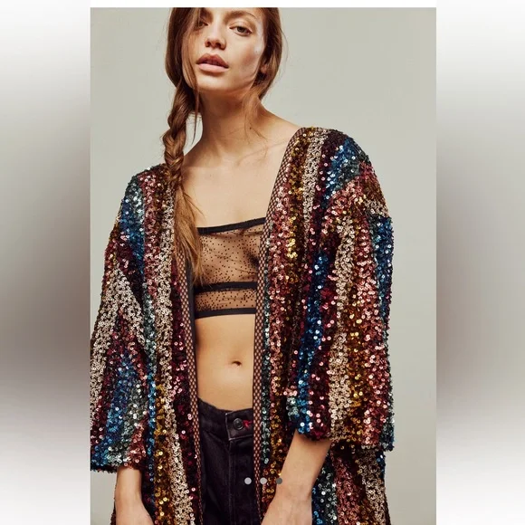 FREE PEOPLE NWT SEQUIN PRISM KIMONO 🍒